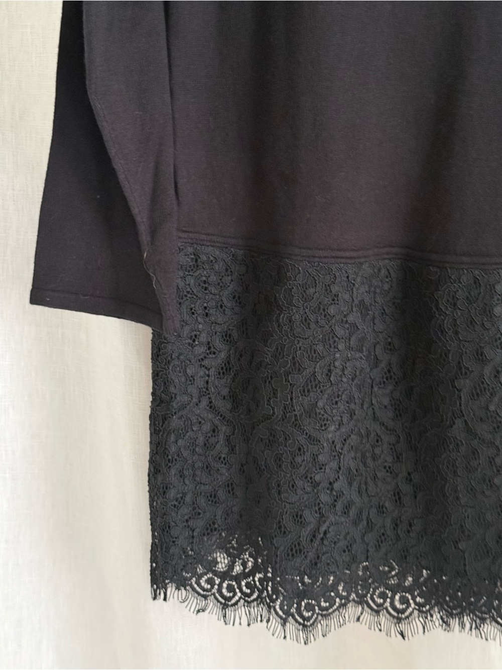 NWT LOFT Tunic Sweater Womens Large Black Lace Hem 3/4 Sleeve Cotton Knit Trim - Picture 5 of 12